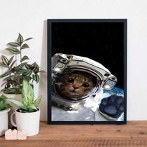 Quadro Decorativo Gatinho Astronauta 24X18Cm Madeira Branca