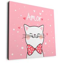 Quadro Decorativo Gatinho Feliz Com Amor