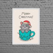 Quadro Decorativo Gatinho Merry Christmas 24x18cm