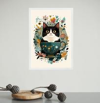 Quadro Decorativo Gatinho Na Xícara De Chá 33x24cm - com vidro Quadro Decorativo Gatinho Na Xícara De Chá 33x24cm - com vidro