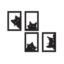 Quadro Decorativo Gatinhos Aplique Vazado Preto Dupla Face