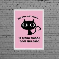 Quadro Decorativo Gato 45x34cm - Madeira Preta