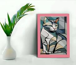 Quadro Decorativo Gato Abstrato + Vidro 33x25 Sala Quarto Quadro Decorativo Gato Abstrato + Vidro 33x25 Sala Quarto