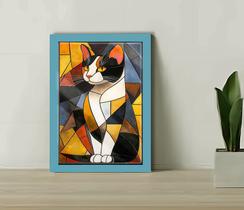 Quadro Decorativo Gato Abstrato + Vidro 33x25 Sala Quarto