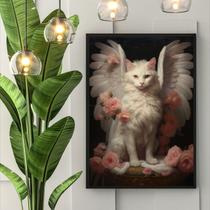 Quadro Decorativo Gato Anjo Floral 24x18cm - com vidro Quadro Decorativo Gato Anjo Floral 24x18cm - com vidro