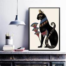 Quadro Decorativo Gato Bastet Com Flor De Lotus 33x24cm Quadro Decorativo Gato Bastet Com Flor De Lotus 33x24cm