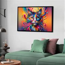 Quadro Decorativo Gato Bigode Colorido - 50x70cm