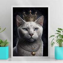 Quadro Decorativo Gato Branco ComCoroa 33x24cm - com vidro