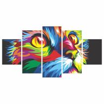 Quadro Decorativo Gato Colorido Mosaico Ambiente Decor - x4adesivos