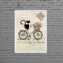 Quadro Decorativo Gato Com Bicicleta 33X24Cm - Com Vidro