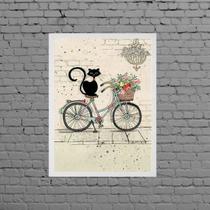 Quadro Decorativo Gato Com Bicicleta 33x24cm Quadro Decorativo Gato Com Bicicleta 33x24cm