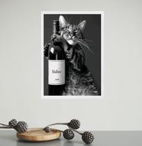 Quadro Decorativo Gato Com Garrafa De Vinho 33x24cm - com vidro Quadro Decorativo Gato Com Garrafa De Vinho 33x24cm - com vidro