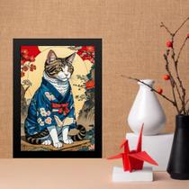 Quadro Decorativo Gato Com Kimono Oriental 45x34cm