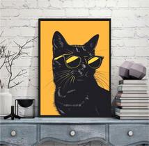 Quadro Decorativo Gato De Óculos Escuro 24x18cm - com vidro Quadro Decorativo Gato De Óculos Escuro 24x18cm - com vidro