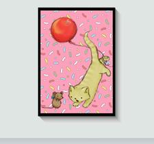 Quadro Decorativo Gato e Rato Desenho Cartoon com Moldura E Acetato Tamanho A3