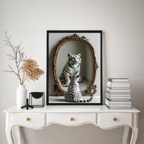 Quadro Decorativo Gato Espelho Tigre 45X34Cm - Com Vidro
