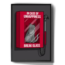 Quadro Decorativo Gato Fofo Desenho Break Glass