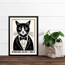 Quadro Decorativo Gato - Jazz Day 45x34cm - com vidro Quadro Decorativo Gato - Jazz Day 45x34cm - com vidro