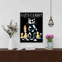 Quadro Decorativo Gato - Jogo Xadrez 33x24cm Quadro Decorativo Gato - Jogo Xadrez 33x24cm