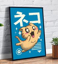 Quadro Decorativo Gato Kawaii Desenho Fofo Japones