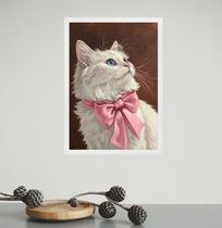 Quadro Decorativo Gato Laço De Fita Rosa 24x18cm - com vidro Quadro Decorativo Gato Laço De Fita Rosa 24x18cm - com vidro