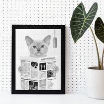 Quadro Decorativo Gato Lendo Jornal No Banheiro 33x24cm