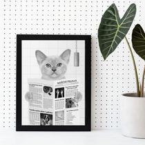 Quadro Decorativo Gato Lendo Jornal No Banheiro 33X24Cm