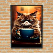 Quadro Decorativo Gato Mal-Humorado Café - 70x50cm Quadro Decorativo Gato Mal-Humorado Café - 70x50cm