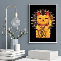 Quadro Decorativo Gato Maneki Neko 24x18cm - com vidro