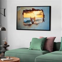 Quadro Decorativo Gato Muro Praia - 50x70cm Quadro Decorativo Gato Muro Praia - 50x70cm