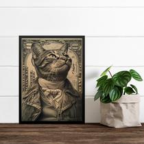 Quadro Decorativo Gato Na Nota De Dólar 45x34cm - com vidro