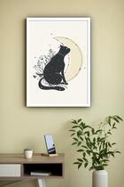 Quadro Decorativo Gato Preto Lua Amarela - 70X50Cm