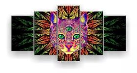 Quadro Decorativo Gato Trance Psicodélico 129x61 Sala Quarto