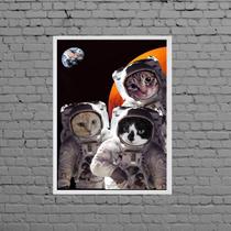 Quadro Decorativo Gatos Astronautas 33x24cm - com vidro