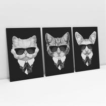 Quadro Decorativo Gatos Estilo De Mafia Sala Quarto Escritorio 3 Peças Decoração Mosaico