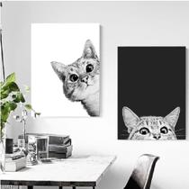 Quadro Decorativo Gatos Fofos Gatinho Kit 2 Peças Decoração Mosaico