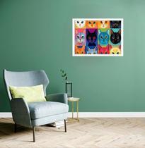 Quadro Decorativo Gatos Olhares Coloridos - 50X70Cm