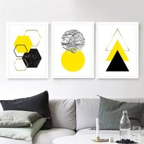 Quadro Decorativo Geométrico Amarelo Sala Quarto kit 03 und