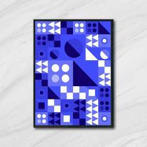 Quadro Decorativo Geométrico Azul E Branco III Moldura Preta