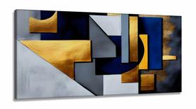 Quadro Decorativo Geometrico Azul Escuro em Tecido Canvas 130x60 cm