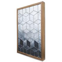 Quadro Decorativo Geométrico Cubos Azul em Moldura Caixa