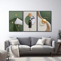 Quadro Decorativo Geométrico Formas Abstratas com 3 Telas de Parede para Sala Quarto Escritório 60cm Sem Vidro