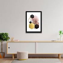 Quadro Decorativo Geométrico Hexágonos Preto e Dourado 45x34cm Quadro Decorativo Geométrico Hexágonos Preto e Dourado 45x34cm
