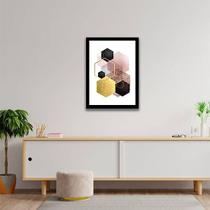 Quadro Decorativo Geométrico Hexágonos Preto E Dourado