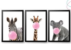 Quadro Decorativo Girafa Coala Zebra mascando Chiclete