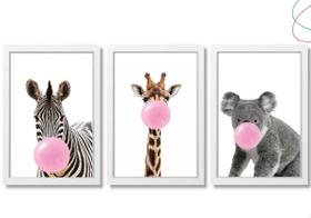 Quadro Decorativo Girafa Coala Zebra mascando Chiclete Quadro Decorativo Girafa Coala Zebra mascando Chiclete