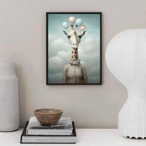 Quadro Decorativo Girafa Com Balões 24X18Cm - Com Vidro