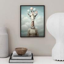 Quadro Decorativo Girafa Com Balões 45x34cm - com vidro
