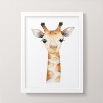 Quadro Decorativo Girafa Menino Moldura Branca