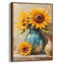 Quadro decorativo Girassol no Vaso de Azul Serenidade - Art Canvas Quadro decorativo Girassol no Vaso de Azul Serenidade - Art Canvas
